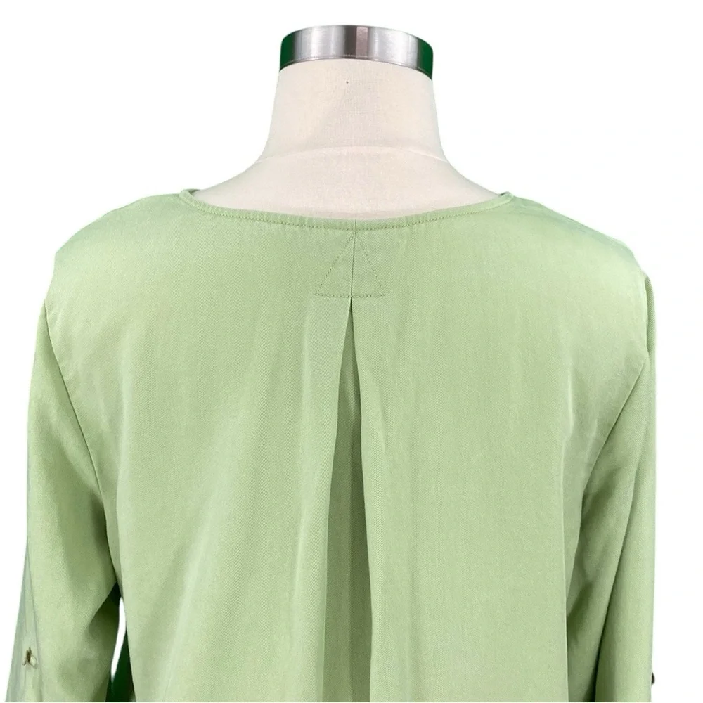 Soft Surroundings Lime Green 100% Tencel Casual Roll Sleeve Pullover Tunic Top - Picture 11 of 16